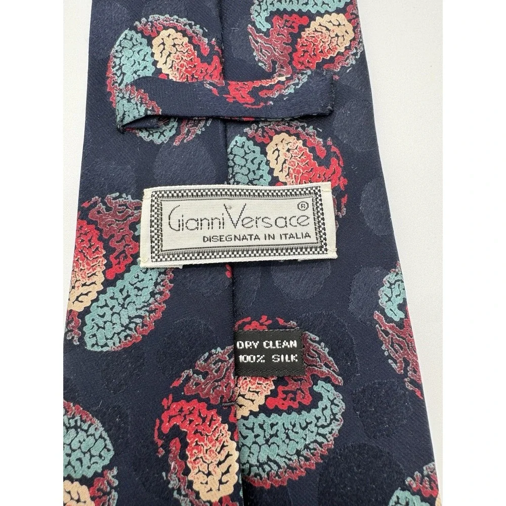 Gianni Versace Silk‎ Tie Neiman Marcus Navy Abstract Paisley Medallion Italy